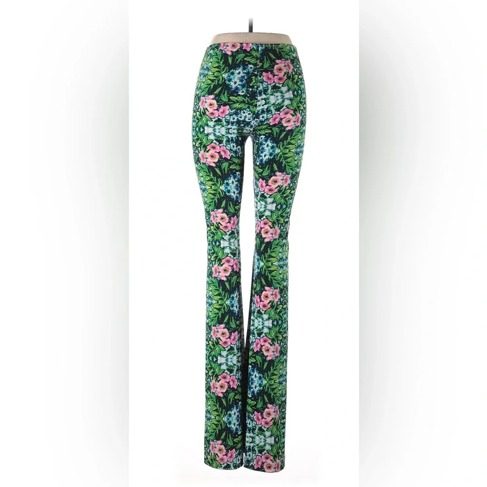 Show Me Your Mumu Green Floral Flare Pants Size L Boho Bell Bottom Stretch - Picture 2 of 5